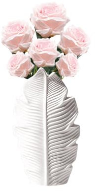 Vaso di Ceramica Bianco Moderno Decorativo - Piccolo Boho a Forma di Foglia D'acero in Stile Minimalista Nordico per Fiori, Scrivania, Soggiorno, Tavolo da Matrimonio, Ufficio (S)