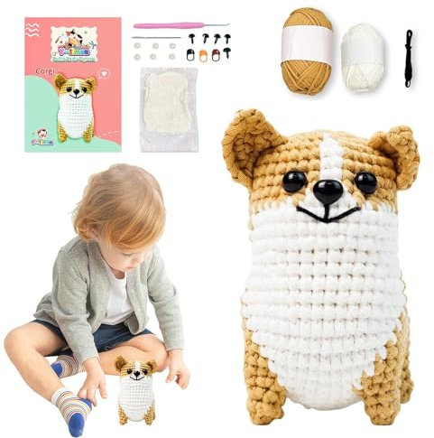 Lesunbak Häkeltier-Set für Anfänger,Hunde-Häkelset - Cartoon-Hunde-Garn, Häkelnadeln, Häkel-Starter-Set,Strickset mit Videoanleitungen, lustiges Häkelset für Bastelprojekte, Treffen mit Freunden