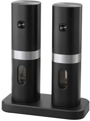 hxoity 70Ml Electric Salt and Pepper Grinder Set Black Pepper Mill and Sea Salt Mill Set with Adjustable Coarseness One Hand Automatic Operation Blue LED Light Charging Base
