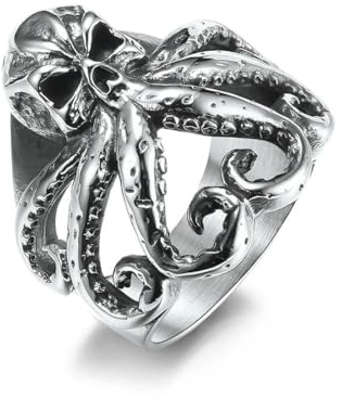 Caiduoduo Punk Vintage Cthulhu Ring Unikat Edelstahl Gothic Totenkopf Oktopus Ring Männer Biker Tierschmuck Geschenk