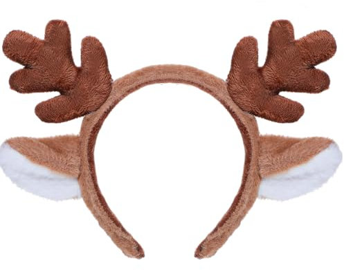 JIEYAO Weihnachts-Stirnband mit Rentiergeweih, süßes Weihnachts-Hirschohren-Kopf-Accessoire Cosplay-Rentier-Kostüm Tierohren-Stirnband flauschiges realistisches Hirschgeweih Stirnband(Braun)