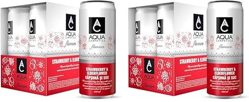 AQUA Carpatica Sparkling Flavours Strawberry & Elderflower 330ml x 4 - Natural Fruit Juice Infused Sparkling Water, No Added Sugar, Naturally Alkaline, Sweetened with Agave Syrup, Rich in Minerals