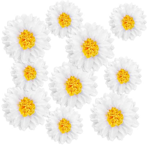 10 pompones de papel de seda de margaritas, decoraciones colgantes de flores, decoraciones de fiesta de margaritas, flores de papel para gorra de graduación, flores de papel de seda de margaritas para