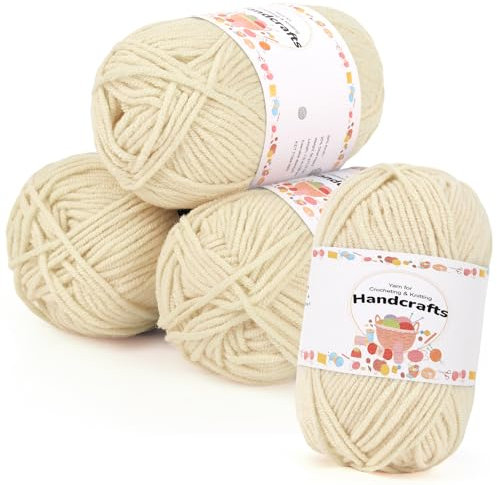 Aeelike 200g(4x50g) Wolle Bunt 5Ply Strickwolle aus Acryl, Ultraweiche Garn zum Häkeln und Stricken, Polyacryl Häkelgarn von Mützen, Pullover, Khaki Weiß