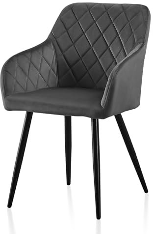 TUKAILAI Esszimmerstühle 1er Samt, Küchenstuhl Polsterstuhl Wohnzimmerstuhl Sessel mit Armlehnen Rückenlehne Metallbeinen, Modern Stühle für Küche Esszimmer Wohnzimmer Schlafzimmer, Grau