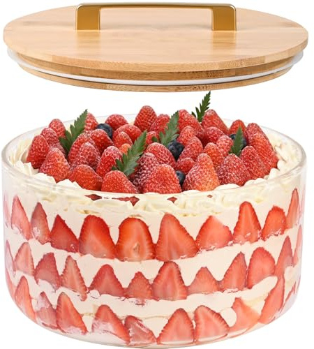 LOVYANXUE Large Salad Bowl, 9 inch Glass Trifle Bowl with Lid, 155 oz Versatile Mixing and Serving Bowl for Laying Ice Cream, Cake, Salad, Fruit, Baking, Dessert and Party DIY, Microwave Safe