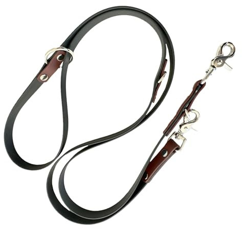 Original Biothane® Hundeleine 2m - Verstellbar, Wasserfest & Robust, mittel-große und kleine Hunde, Scherenkarabiner Bruchlast 160 kg (Schwarz/Braun/Silber)
