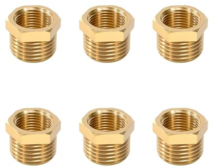 Messing Reduzierstück, 3/8 Außengewinde x 1/4 Innengewinde Rohrverschraubung Reduzierung mit Messinggewinde, Sechskantbuchse aus Messing für Wasserleitung, Luft, Öl (6 Stück)
