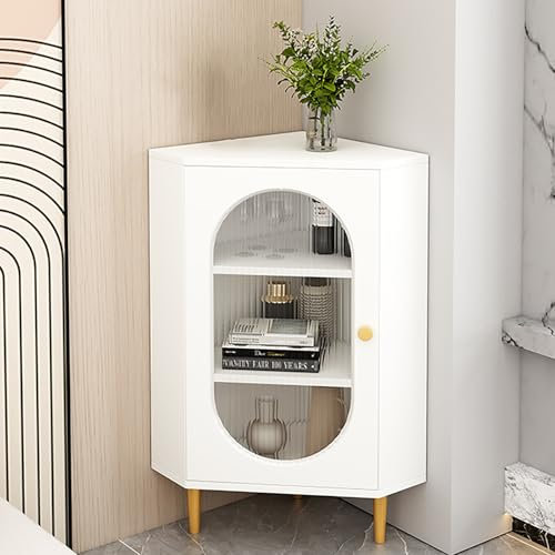 FQWYNMZ Eckschrank, Eck-Aufbewahrungsschrank, Freistehendes Bücherregal mit Glastür, Bookshelf, Eckvitrine, Küchenvorratsschrank, Vitrinenschrank for Platzsparen zu Hause(White,40x40cm/16x16in)