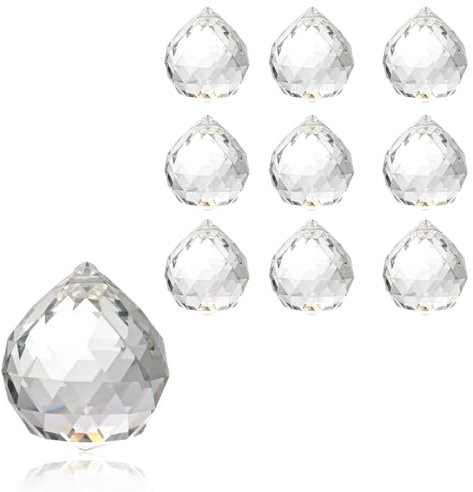 OHREN Lot de 10 Prisme en Cristal Attrape-Soleil Arc-en-Ciel Suspendu, Décoration de Fenêtre en Verre pour Feng Shui, Idéal comme Cadeau (20 mm) (Transparent)