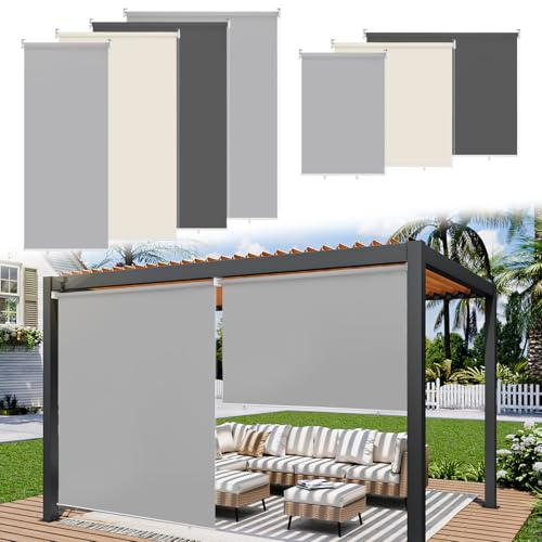 Ikodm Lot de 2 Stores verticaux extérieurs de 140 x 240 cm, pour balcon, ombrage intérieur et brise-vue, gris