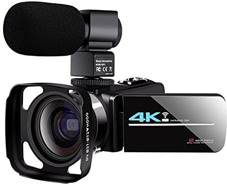 MKHFP Caméra vidéo Caméscope Caméscope vidéo 4k caméscope numérique caméscope de 3,0 Pouces Tactile Vision Nocturne caméra WiFi Microphone Externe Caméra de vlogging multifonctionnelle(64GB SD Card)