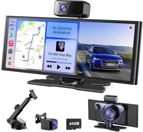 Avylet 10.26'' Wireless 60FPS Car Screen for APPLE Carplay, Android Auto, 3 Channel Dash Cam, Portable Car Stereo Touchscreen with OTA/GPS Navigation/Mirror Link/Voice Control/Bluetooth/AUX/FM/WIFI