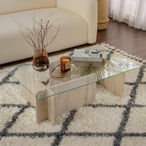 Dmora Couchtisch Nuragus 105x65x30h cm Beige mit Zeitschriftenablage