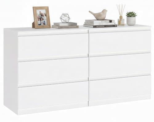 ZZINOKE Kommode 2er Set, mit 3 Schubladen, 70 cm Breit, Schlafzimmerkommode, Kleinteile, Sideboard, Geeignet für Wohnzimmer, Schlafzimmer, Kinderzimmer, Büro, weiß, 70 cm x 40 cm x 75 cm