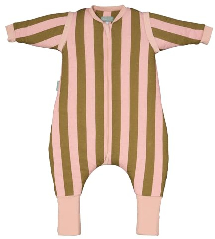 molis&co. Baby-Schlafsack mit Füßen, abnehmbare Ärmel und Socken. 2.5 TOG. Ideal für die Übergangszeit und den Winter. 100% Baumwolle (Oeko-TEX 100). (Khaki&Rose Stripes, 80 cm (2 Jahre))