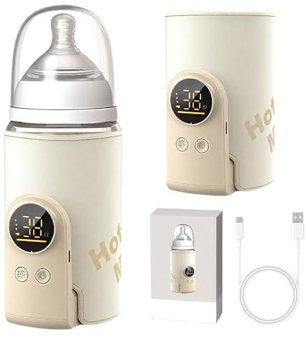 NAVESO Chauffe Biberon Portable, Chauffe Biberon Portable USB Sans Fil avec Écran LCD 6 Niveaux De Réglage, Chauffe-biberon Électrique 8000mAh, 24 Heures d'isolation, Bottle Warmer for Travel