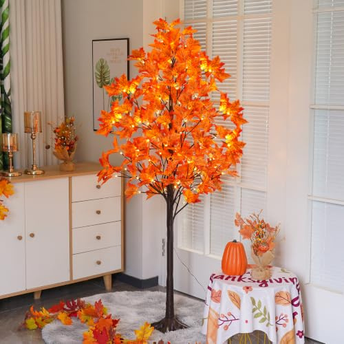 QIAOKAIYAN Albero di acero artificiale illuminato con 96 LED e 192 foglie d'acero ultra dense, decorazione autunnale con timer e luce bianca calda, per casa, Ringraziamento, autunno, decorazione per