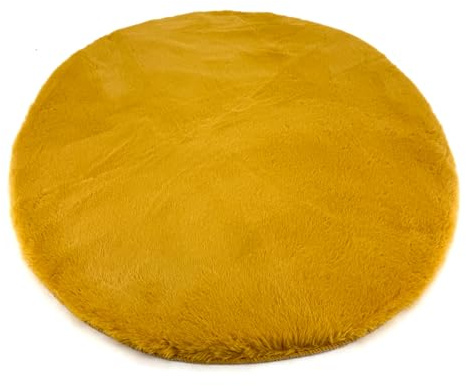 heimtexland Flauschiger Fellteppich Rabbit Hochflor Teppich Hasenfell-Imitat 90 cm rund Bettvorleger Schlafzimmer Deko-Fell Wohnzimmer Spielteppich Kinderzimmer Typ917 - senfgelb