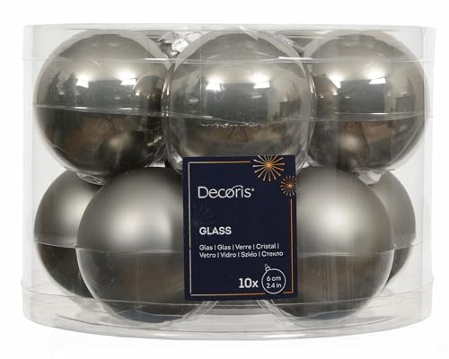 Kaemingk Weihnachtskugeln Glas 6cm x 10 Stück - matt & glänzend - Christbaumkugeln Weihnachtsbaumkugeln für Weihnachten - Christbaumschmuck & Weihnachtsbaumschmuck - Zart Grau