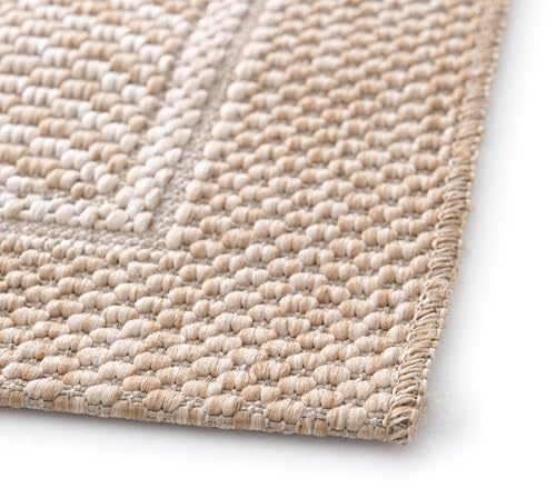 Primaflor Outdoorteppich Twine Herringbone Fade | 120x170 cm | Beige | 4 mm | Outdoor Teppich flachgewebt | UV-stabilisiert | pflegeleicht | für Balkon Terrasse Wohnzimmer