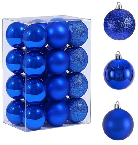 HongChelle 24 Stück Weihnachtsdekoration Kugeln, 3 cm Mini Christbaumkugeln, Blau Weihnachtskugeln aus Kunststoff, Dekoratives Hängekugel-Set für Home Weihnachten Hochzeit Party Dekoration