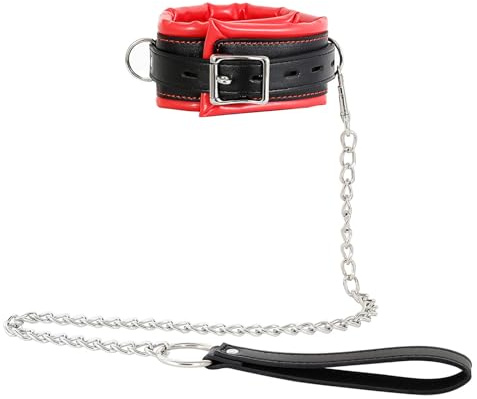 jerbro 1 Stk. Halsband Erwachsene Sex Spielzeug Flirt SM Halsband-Geschirr mit Leine Ketten schwarzrot (schwarzrot)