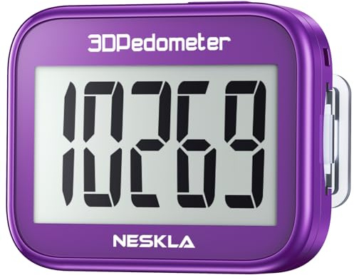 NESKLA 3D Pedometer, Simple Step Counter with Large LCD Display for Walking | Accurate Step Tracker with Removable Clip & Lanyard, No App or Charging Needed, Easy to Use for Senior Men Women Adults