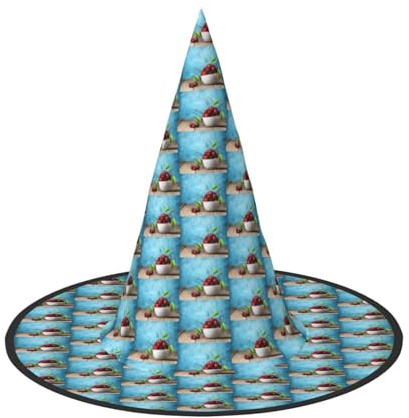 YBGHDAA Bowl Cherry On Wood Printing 2 Pack Halloween Hat Witch Hats For Parties Foldable Lightweight Role Playing Caps For Cosplay