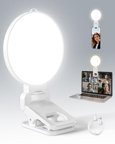 NiceVeedi Portable Selfie Light, Rechargeable LED Video Conference Light, 3000K-6500K Clip on Photography Ring Photo Light for Selfie/Makeup/TikTok/Vlog/Zoom Meeting/Video Recording