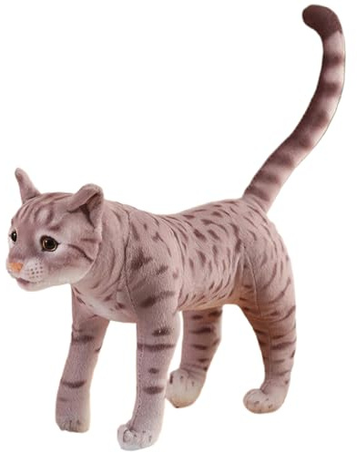 Odoukey Realistische Tabby-Katze-Kuscheltiere, 34, 9 cm großes Plüsch-Kätzchenspielzeug, lebensechte amerikanische Kurzhaar-Katzenpuppe, Kaffeebraun