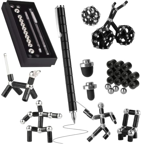 Fidget Magnetic Pen, Decompression Ballpoint Pen with Magnet, Stress Relief Gadget Gift for Men Teens, Christmas Stocking Stuffer, Cool Unique Gadget (Black)
