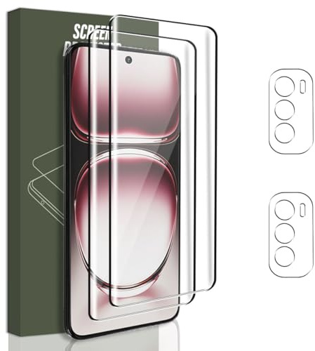 Jewloofa Verre Trempé pour OPPO Reno 12/12 Pro Protection écran [2 Pièces] et Caméra Arrière Protecteur [2 Pièces], Transparent HD/Sans Bulles, Protection écran pour OPPO Reno 12/12 Pro