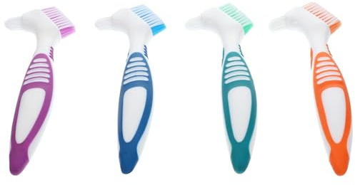 MAGICLULU Zahnbürste Prothesenreinigungsbürste 4 Stück mit Doppelkopf Farbiges für Pflege von Zahnprothesen im Alltag Zufällige Farbe