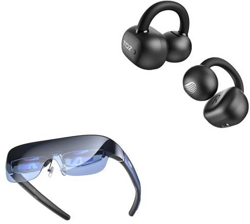 TOZO OpenEarRing Open Ear Headphones, Clip On Earphones, Lightweight Comfort Wireless Open Ear Earbuds with Smart Digital Display VIZO V1 Smart Glasses with 1800-Nit Display