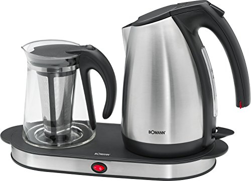 Bomann TKS 1311 CB Hervidor de Agua eléctrico, Tetera y cafetera, 2250 W, 1.7 litros, Vidrio/Acero Inoxidable, Negro y Plateado
