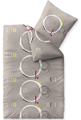 CelinaTex Fashion Bettwäsche 155x200 cm 2teilig Baumwolle, Bettgarnitur für Sommer und Winter, Ganzjährig, Bettbezug, Bettenset, Schöner Wohnen Magic Kreise Grau Weiß