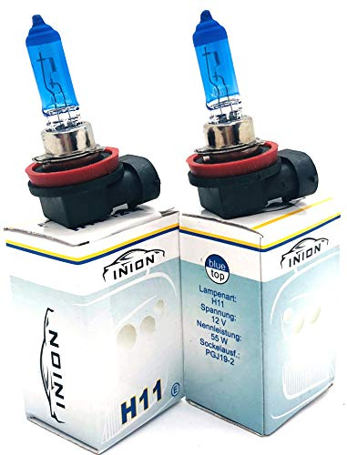 INION SET- 2x Stück H11 55W PGJ19-2 12V UV-Kristallglas mit GAS - XENON OPTIK Halogen Lampen Long Life Birnen Super White