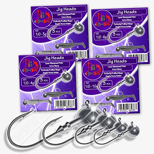 Jig Heads size 1/0 3g-10g STRONG SHARP Hook Pike Drop Shot Perch Fishing Tackle Soft Lure Hooks (VA01- 3pcs size 1/0-3g [1/10oz] Big Fish Jig Head)