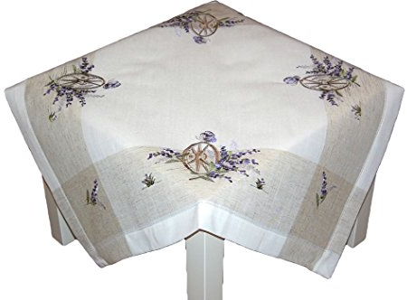 TISCHDECKE Leinenoptik Natur Lavendel mediterran Decke Landhaus (Mitteldecke 85x85 cm)