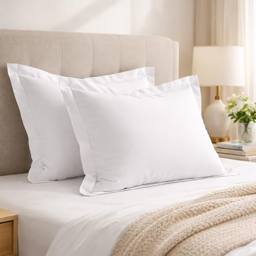 Great KNOT Square Oxford Pillowcase Pair (65 x 65 cm), Premium 180 Thread Count Percale Bedding, Easy Care, Breathable & Non-Iron Poly-Cotton Square Pillow Covers, Hotel Quality, Bright White