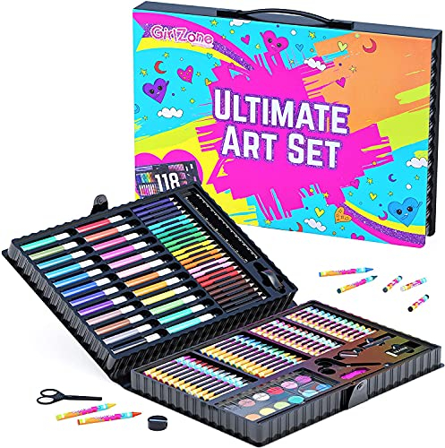 GirlZone Regalos para Niñas - Estuche Colores, Kit Manualidades, 118 Piezas, Pinturas para Niños, Set De Arte Infantil, Art Set, Regalos Originales de Cumpleaños