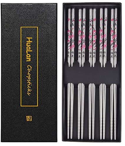 HuaLan Metalllegierung Essstäbchen Edelstahl Leichte Essstäbchen 5 Paar, Wintersweet