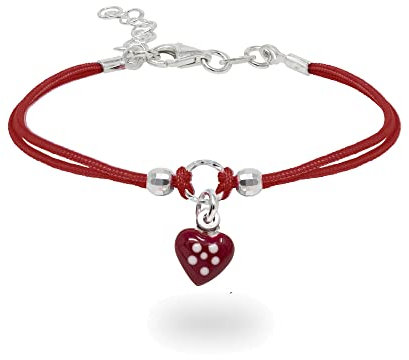 inSCINTILLE Braccialetti Bambina con Filo Cerato e Charm in Argento 925, Girotondo Bracciale Bambina e Bambino (Cuore Rosso)