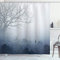 ABAKUHAUS Wald Duschvorhang, Mystic Romantische Landschaft, Stoffliches Gewebe Badezimmerdekorationsset mit Haken, 175 x 200 cm, Denim Grau