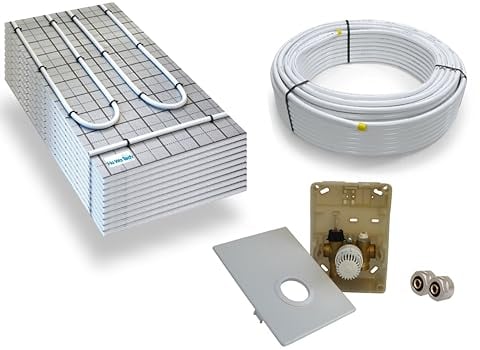 Warmwasser Tackerplatte Fußbodenheizung HoWaTech TAC Komplett Set 5/10m² Dämmplatte 20mm EPS WLG 045 DES und Regelbox SI-RTL, Heizfläche:10.00m²