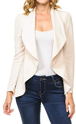 MINEFREE Women's Long Sleeve Classic Draped Open Front Lightweight Blazer Solid Stone 3XL