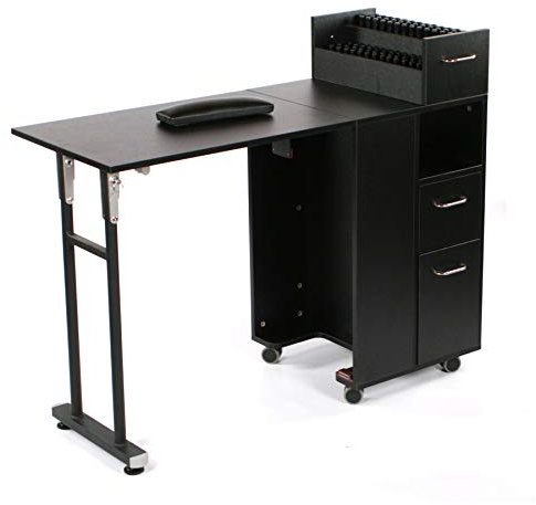Urbanity Compact Foldable Folding Nail Station Salon Manicure Table Desk black