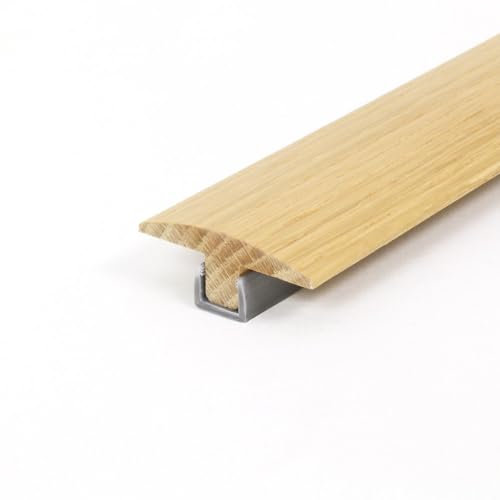Solid Oak 15mm T Section Door Bar Threshold Moulding Pre Finished 2700mm Trim with Plastic Fixing Strip