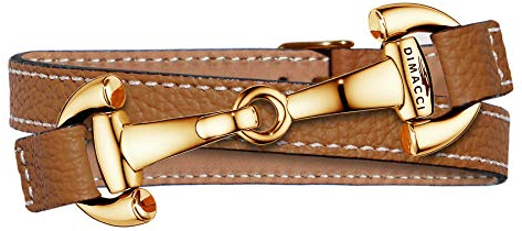 DIMACCI Trensen-Armband Kalbsleder | Alba-Kollektion in Cognac Gold-Optik aus Edelstahl | Schmuck für Reiter-Damen in Geschenk-Box | Mit Gravur